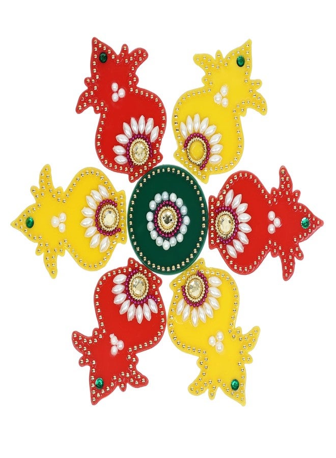 TrendBell Multicolor Acrylic Kalash Rangoli Set with Shubh Labh Decorative Traditional Handmade Rangoli Sticker Indian Pooja Decor for Home Diwali Gift Wedding Decor Housewarming Gift - - STB04 - Image 2